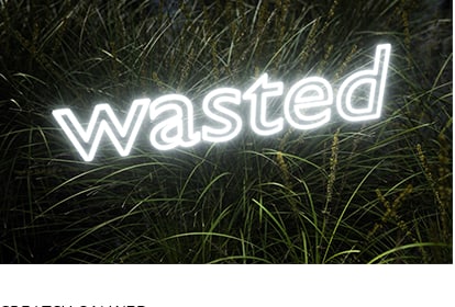 Wasted neon wordmark in grass — placeholder editorial cover.